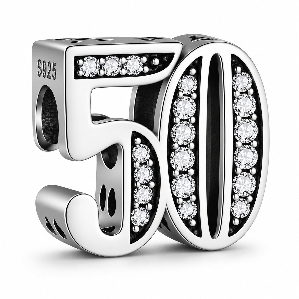 50th Birthday Sterling Silver Charm Hallmarked S925 for Charm Bracelet and Necklace