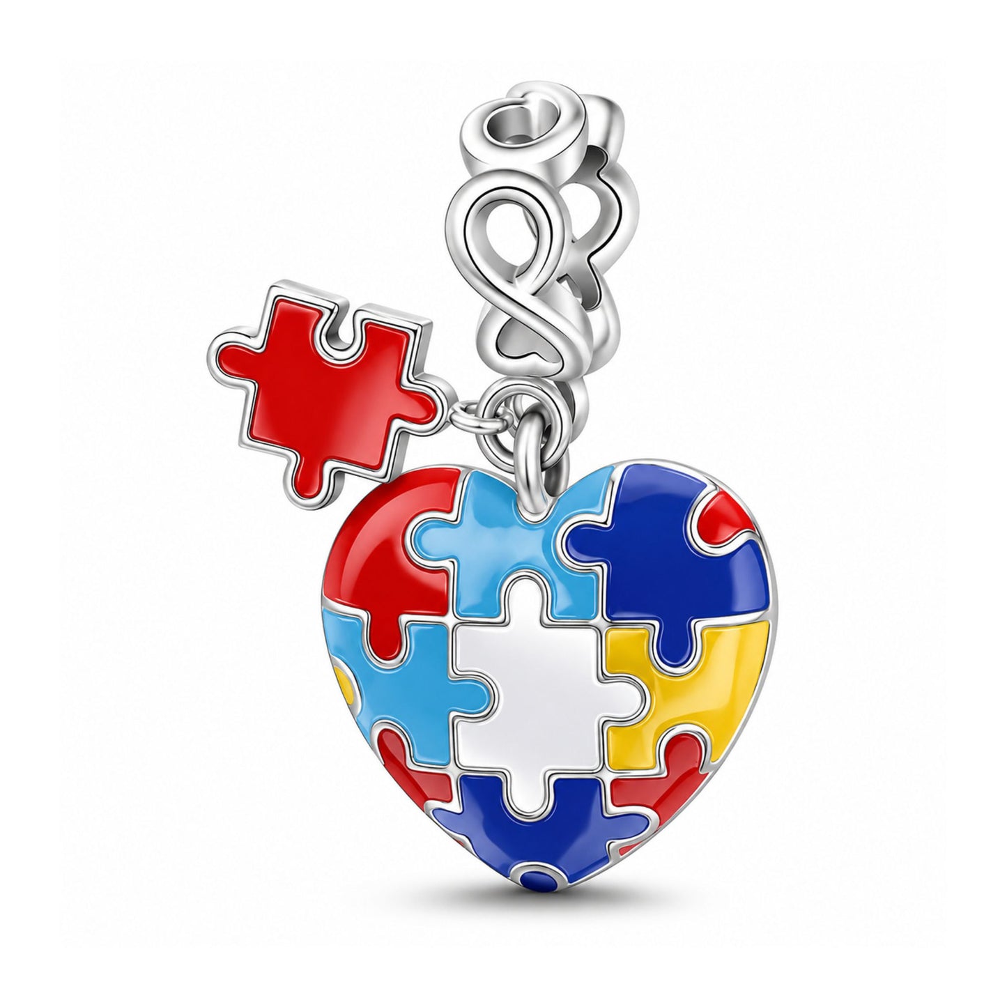 Autism Awareness Puzzle Heart Pendant Sterling Silver Charm Hallmarked S925 for Charm Bracelet and Necklace