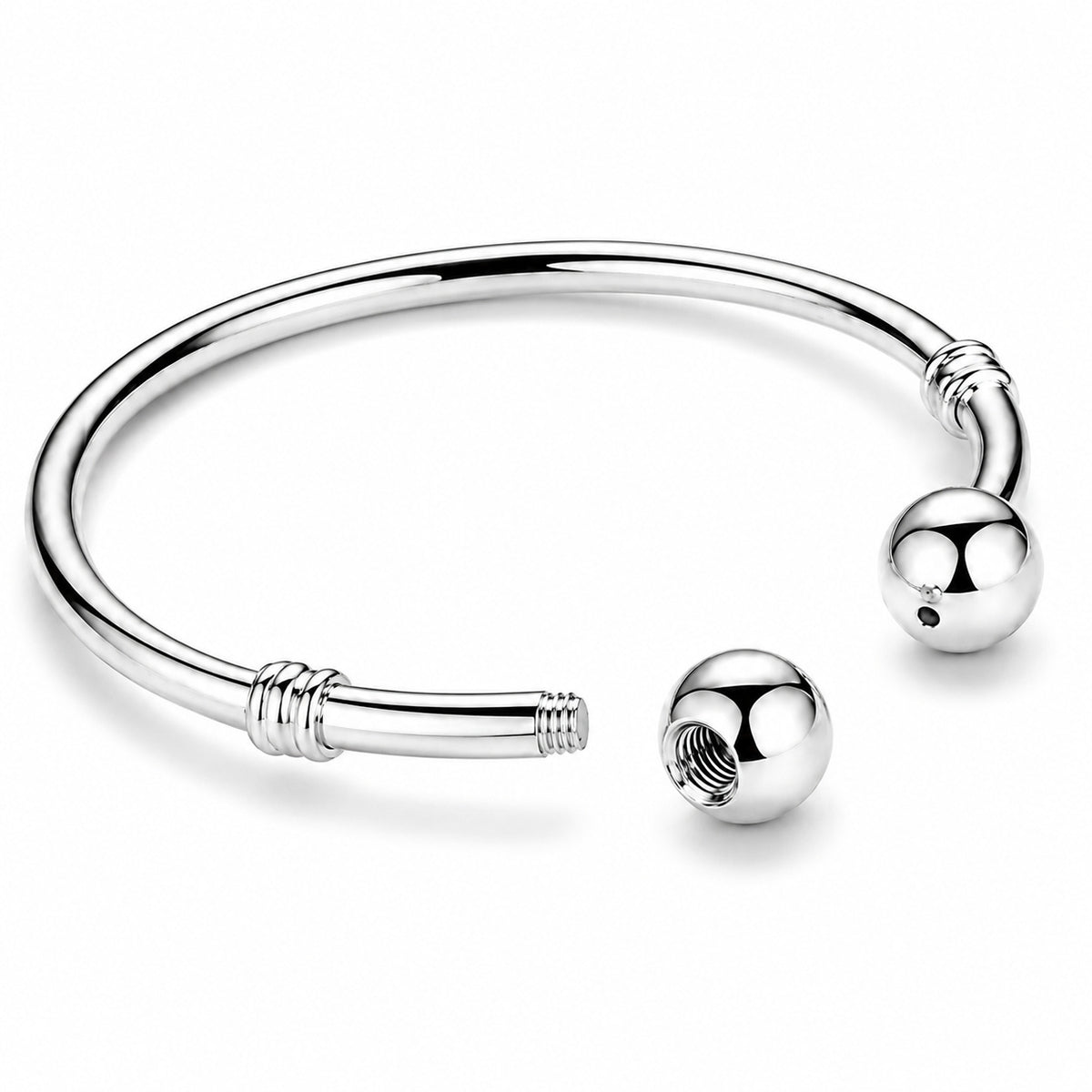 Sterling Silver S925 Ball End Cuff Bangle