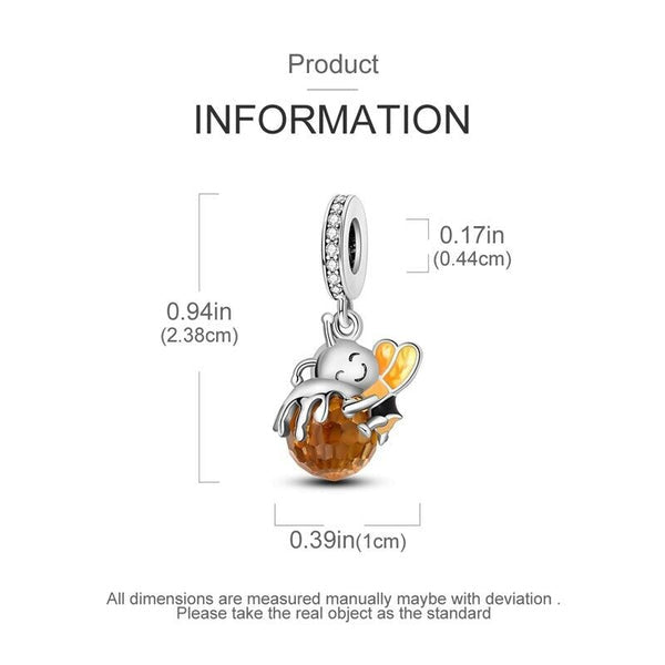 Bee Hugging Honey Dangle Sterling Silver Charm Hallmarked S925 for Charm Bracelet and Necklace