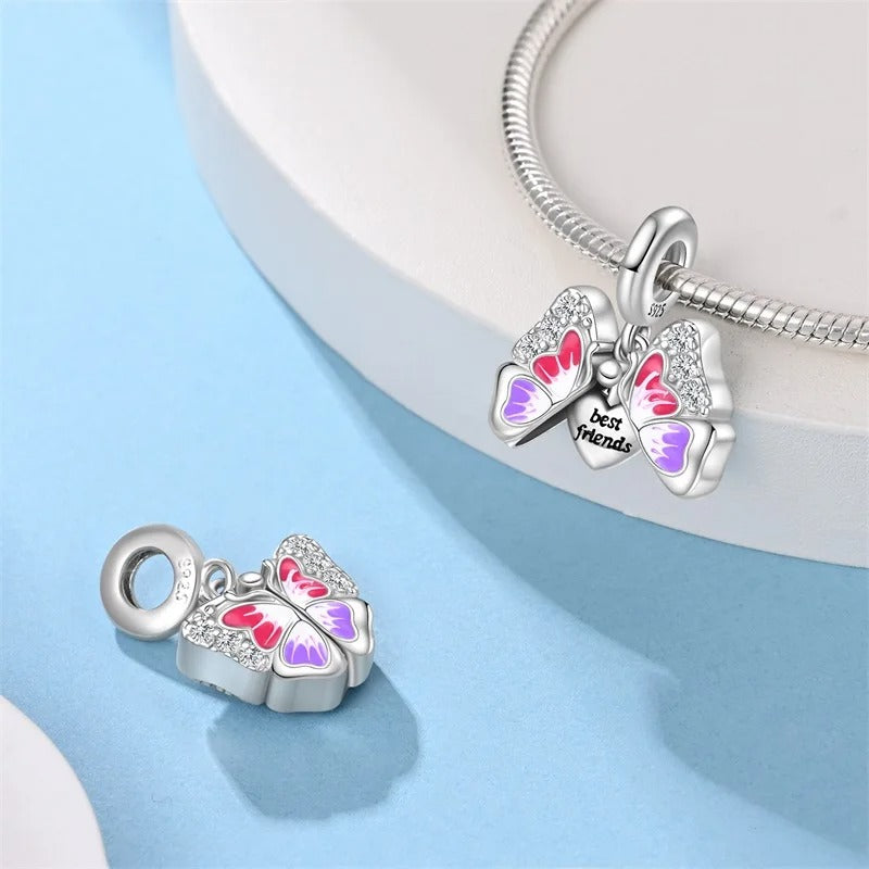 Best Friends Butterfly Locket Charm for Bracelet, S925 Sterling Silver