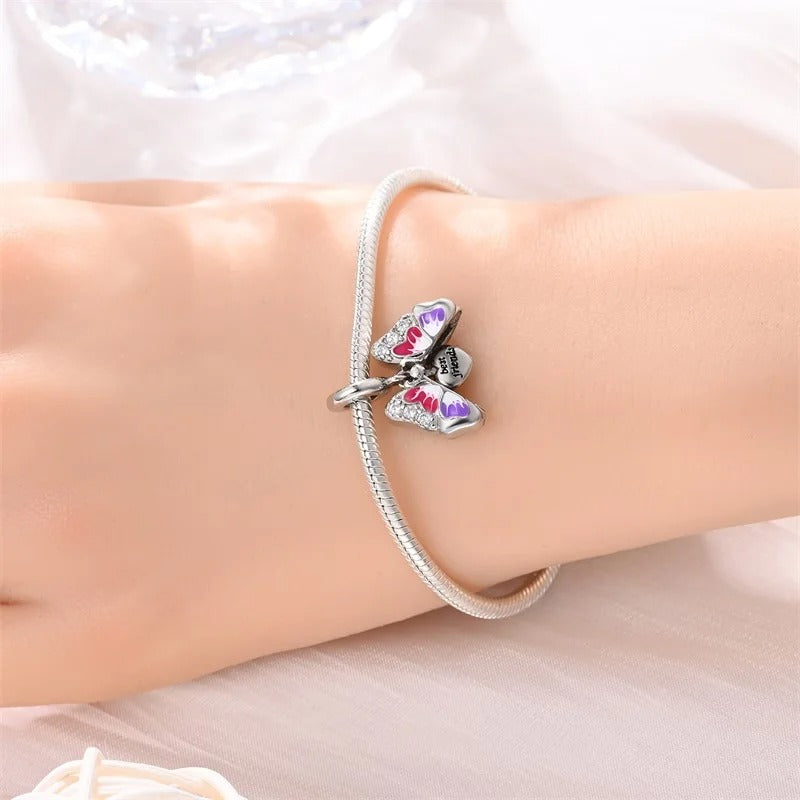 Best Friends Butterfly Locket Charm for Bracelet, S925 Sterling Silver
