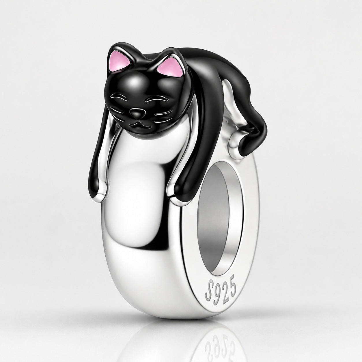 Black Cat Stopper Sterling Silver Charm Hallmarked S925 for Charm Bracelet and Necklace
