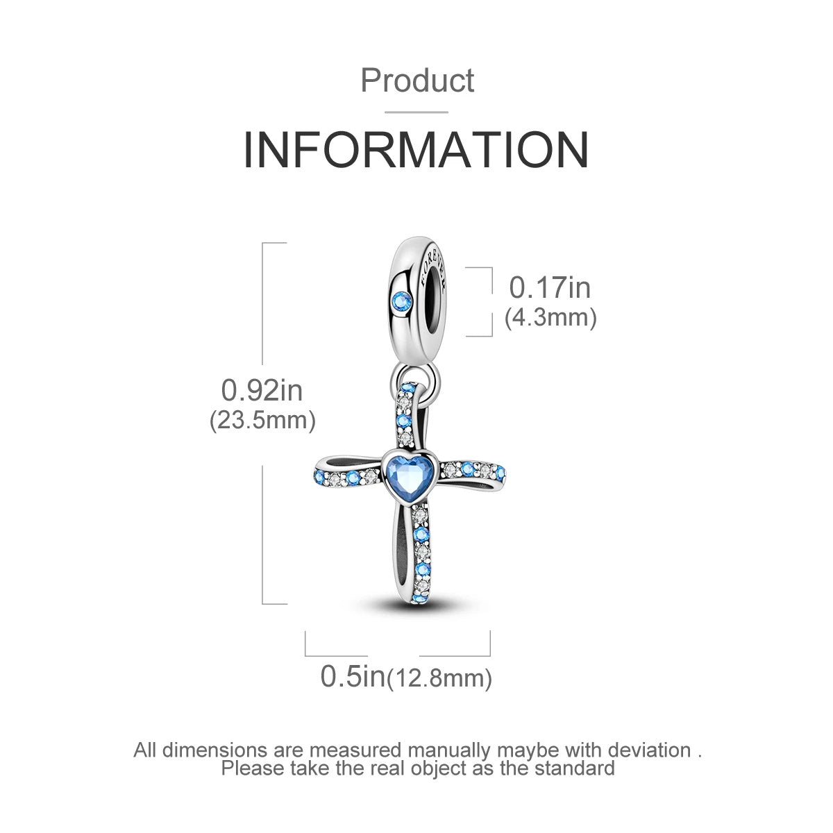 Blue Beaded Cross Sterling Silver Charm Hallmarked S925 for Charm Bracelet and Necklace