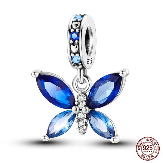 Blue Butterfly Charm for Bracelet, S925 Sterling Silver