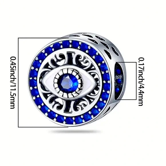 Blue Evil Eye Bead Sterling Silver Charm Hallmarked S925 for Charm Bracelet and Necklace