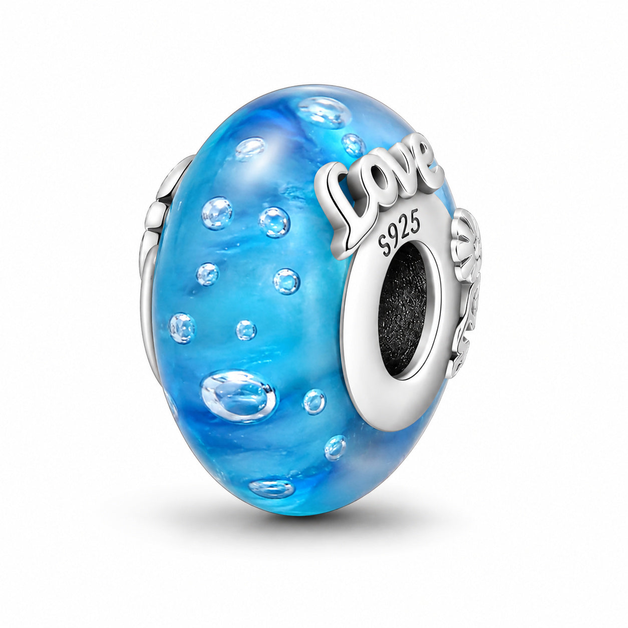 Blue Love Murano Glass Charm Hallmarked S925 for Charm Bracelet and Necklace