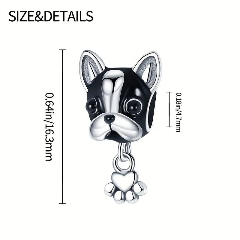 Bulldog and Paw Charm Sterling Silver Charm Hallmarked S925 for Charm Bracelet and Necklace