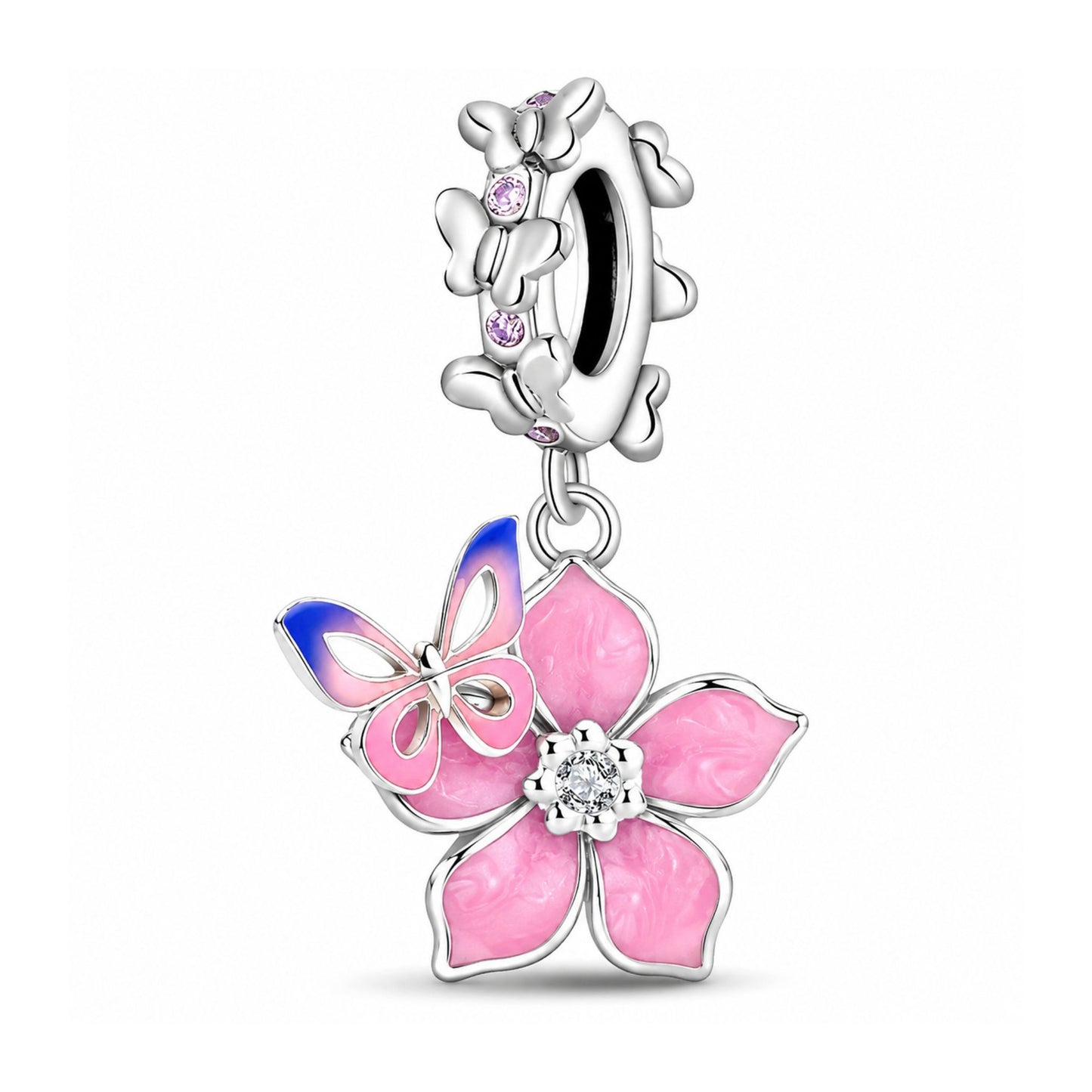 Butterfly & Cherry Blossom Charm Hallmarked S925 for Charm Bracelet and Necklace