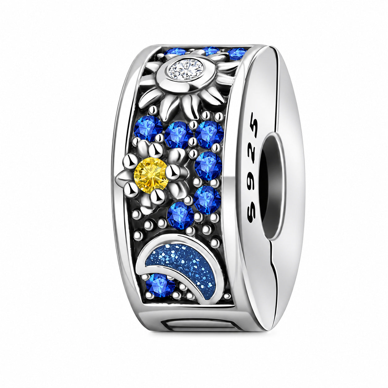 Celestial Sun, Star & Moon Clip Charm Hallmarked S925 for Charm Bracelet and Necklace