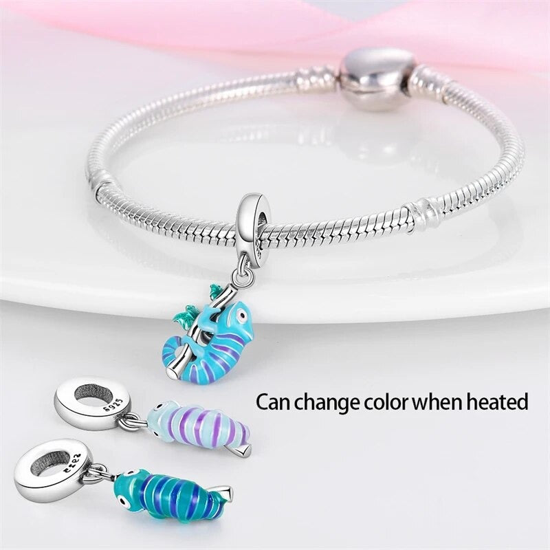 Colour Changing Chameleon Charm for Bracelet, S925 Sterling Silver