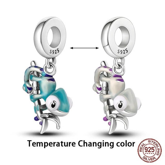 Colour Changing Chameleon Dangle Charm for Bracelet, S925 Sterling Silver