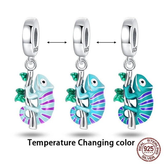 Colour Changing Chameleon Charm for Bracelet, S925 Sterling Silver