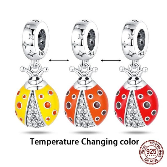Colour Changing Ladybug Dangle Charm for Bracelet, S925 Sterling Silver