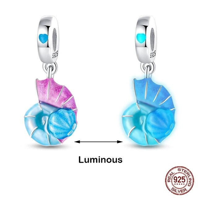 Colour Changing Luminous Snail Charm for Bracelet, S925 Sterling Silver