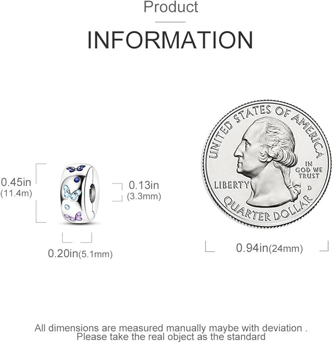Colourful Butterfly Clip Stopper Charm Sterling Silver Charm Hallmarked S925 for Charm Bracelet and Necklace