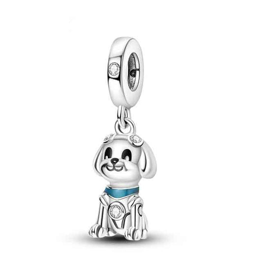 Cute Dog Dangle Charm for Bracelet, S925 Sterling Silver