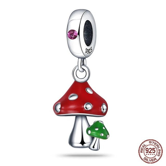 Cute Mushroom Dangle Charm for Bracelet, S925 Sterling Silver