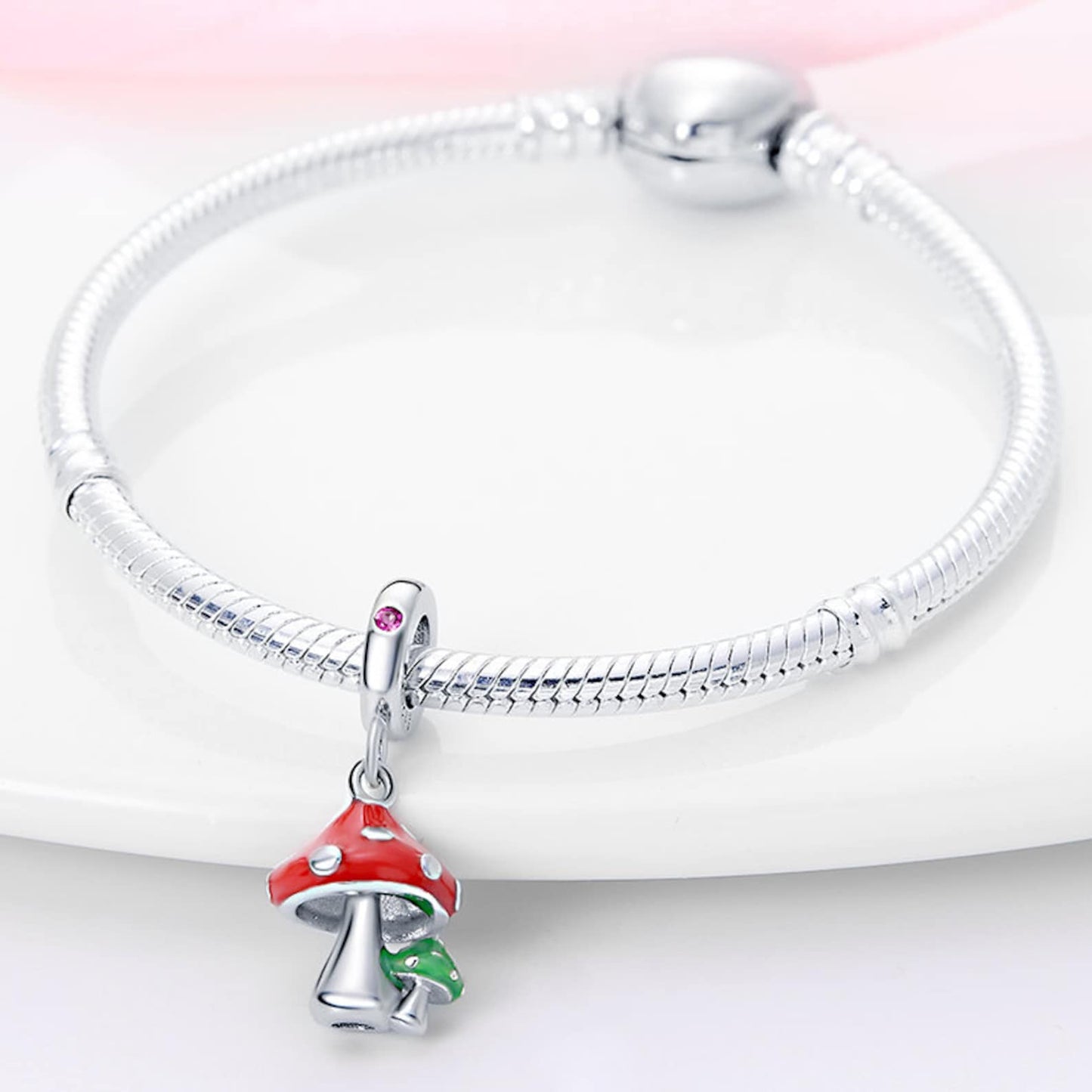 Cute Mushroom Dangle Charm for Bracelet, S925 Sterling Silver