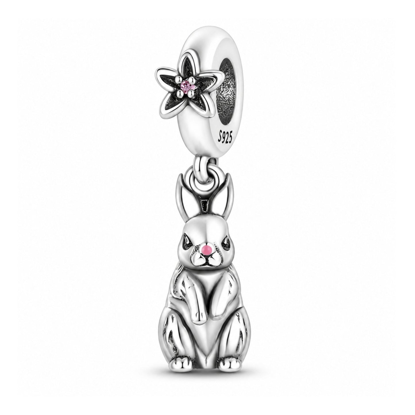Cute Rabbit Bunny Dangle Charm Hallmarked S925 for Charm Bracelet and Necklace
