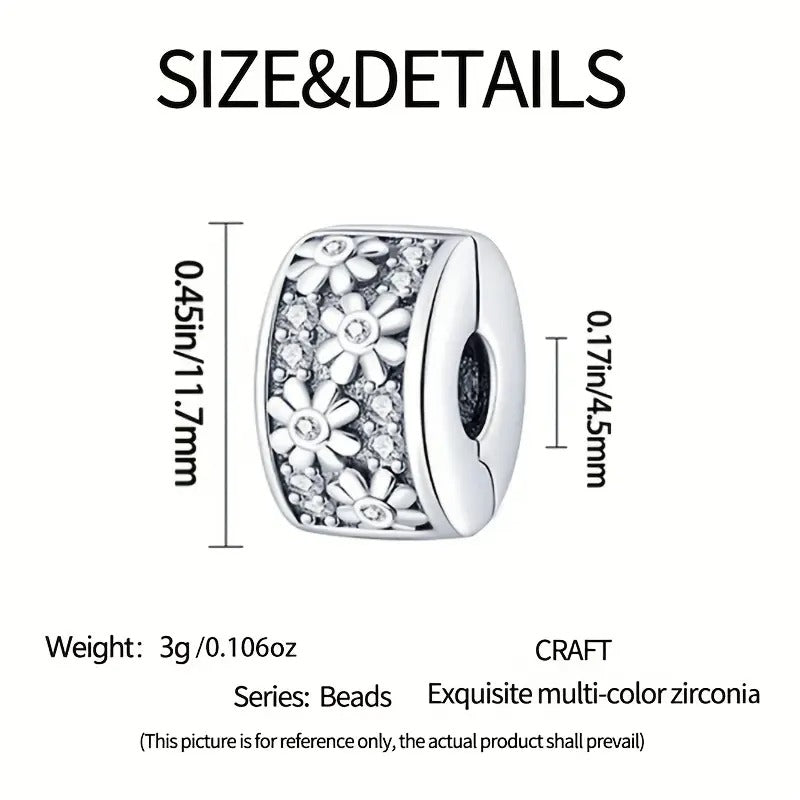 Daisy Flower Clip Sterling Silver Charm Hallmarked S925 for Charm Bracelet and Necklace