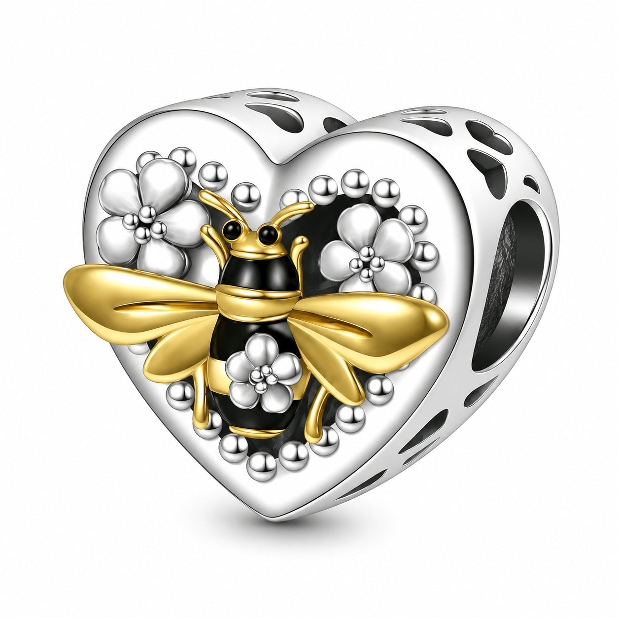 Dancing Bee Heart Charm Hallmarked S925 for Charm Bracelet and Necklace