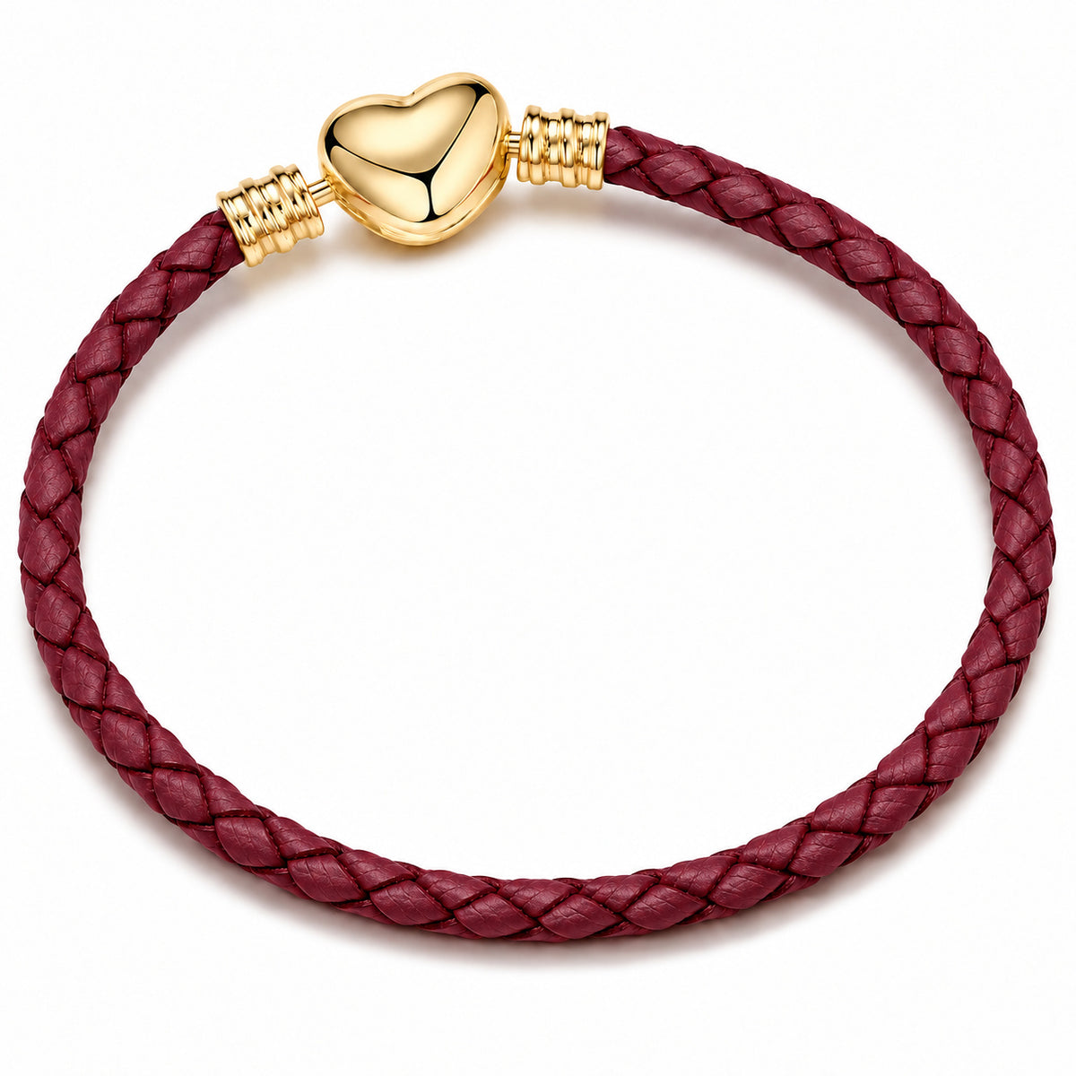 Dark Red Leather Heart Rope Chain Charm Bracelet