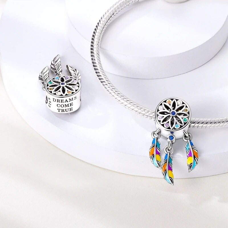 Dream Come True Dreamcatcher Charm for Bracelet, S925 Sterling Silver