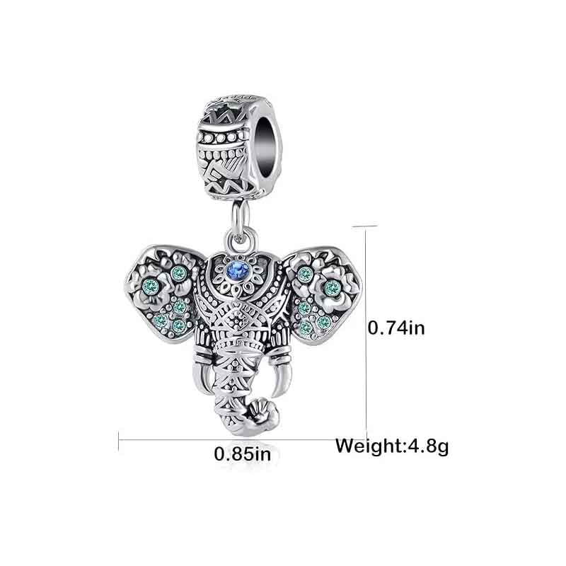 Elephant Dangle Animal Charm for Bracelet, S925 Sterling Silver