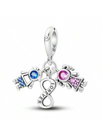Eternal Love Boy Girl Forever Infinity Charm for Bracelet, S925 Sterling Silver