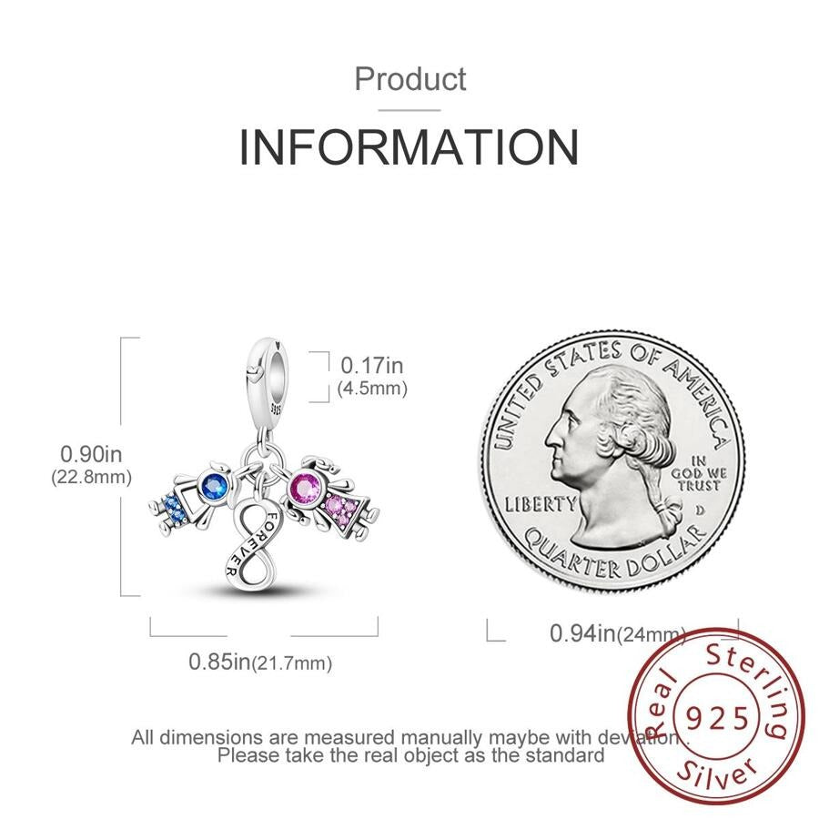 Eternal Love Boy Girl Forever Infinity Charm for Bracelet, S925 Sterling Silver