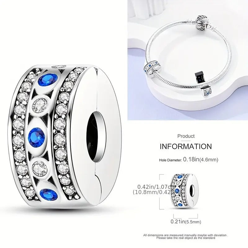 Evil Eye Lucky Charm Clip Sterling Silver Charm Hallmarked S925 for Charm Bracelet and Necklace