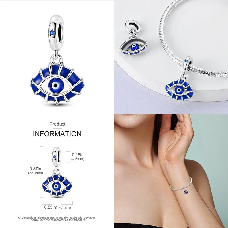 Evil Eye Protection Dangle Charm for Bracelet, S925 Sterling Silver