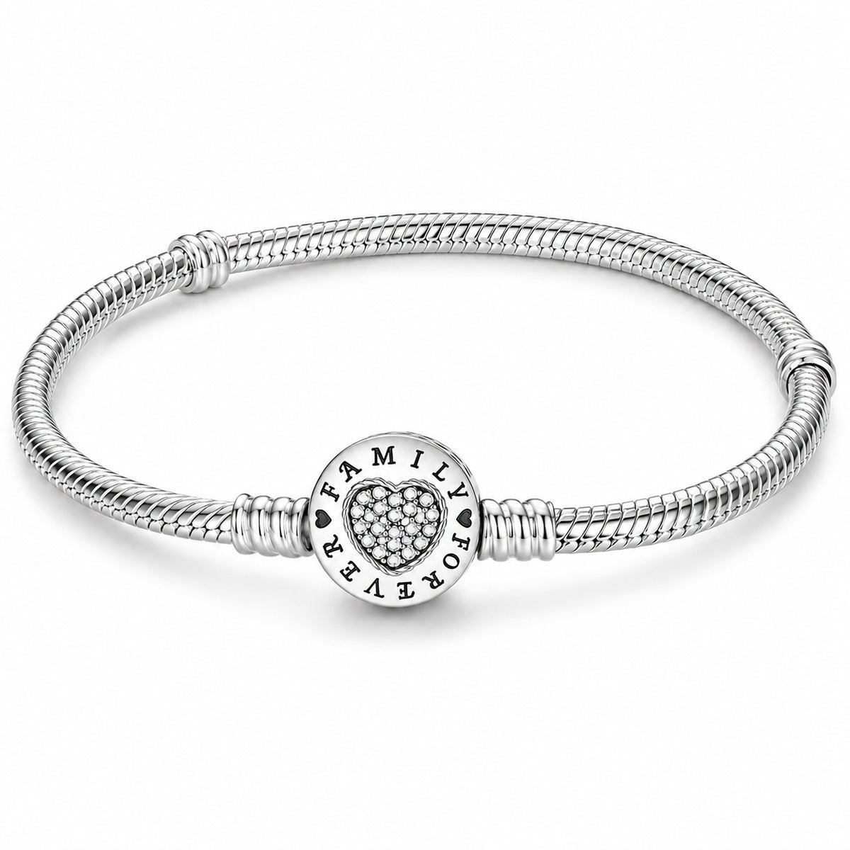 Sterling Silver S925 Family Forever Snake Chain Charm Bracelet