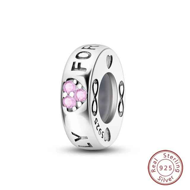 Family Forever Stopper Charm for Bracelet, S925 Sterling Silver