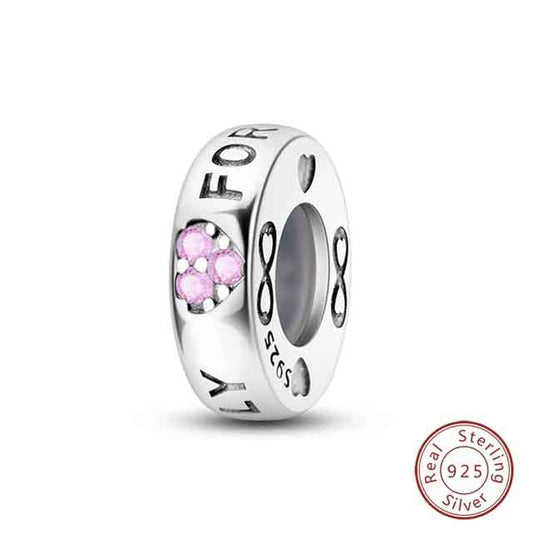 Family Forever Stopper Charm for Bracelet, S925 Sterling Silver