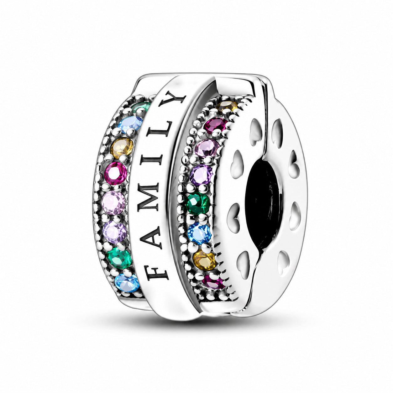 Family Love Rainbow Clip Stopper Charm Hallmarked S925 for Charm Bracelet and Necklace