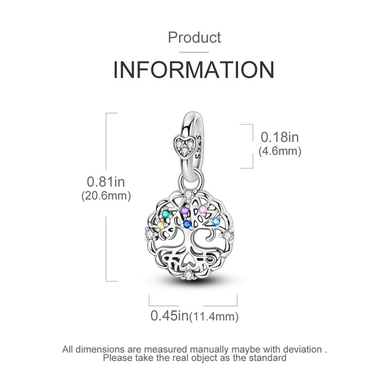 Family Tree of Life Dangle Sterling Silver Charm Hallmarked S925 for Charm Bracelet and Necklace