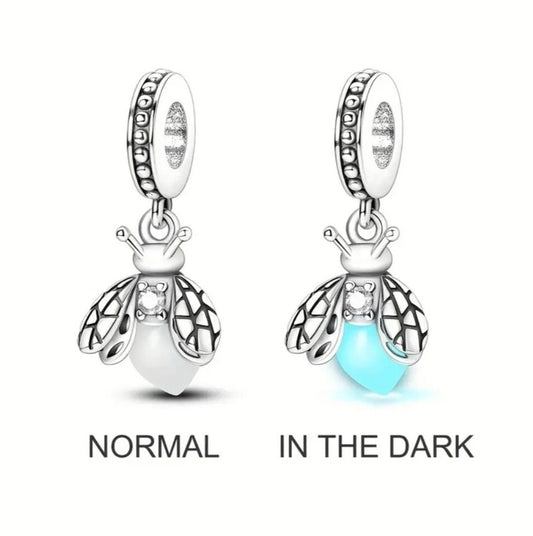 Fluorescent Firefly Pendant Charm for Bracelet, S925 Sterling Silver