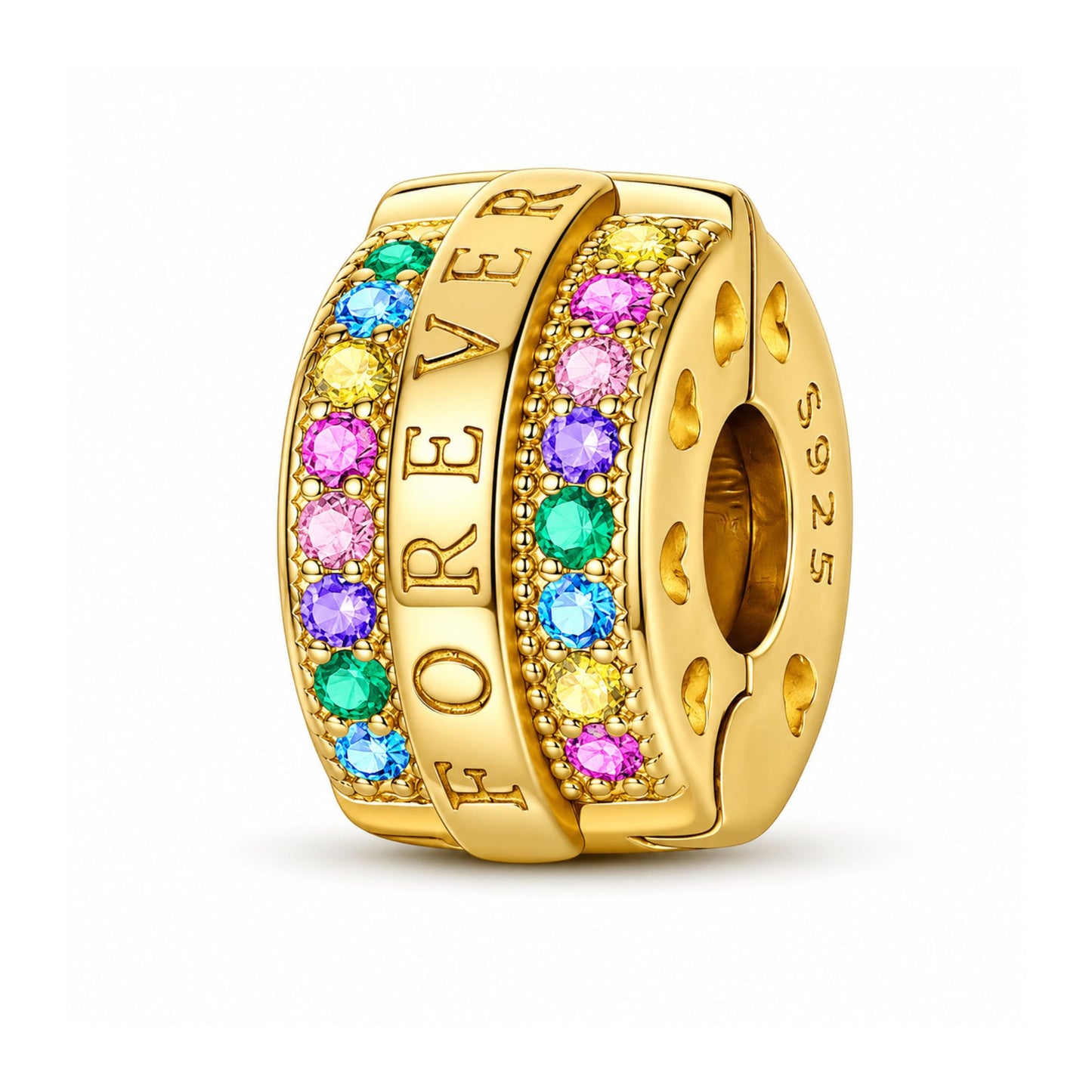 Forever Rainbow Pavé Gold Clip Charm Hallmarked S925 for Charm Bracelet and Necklace