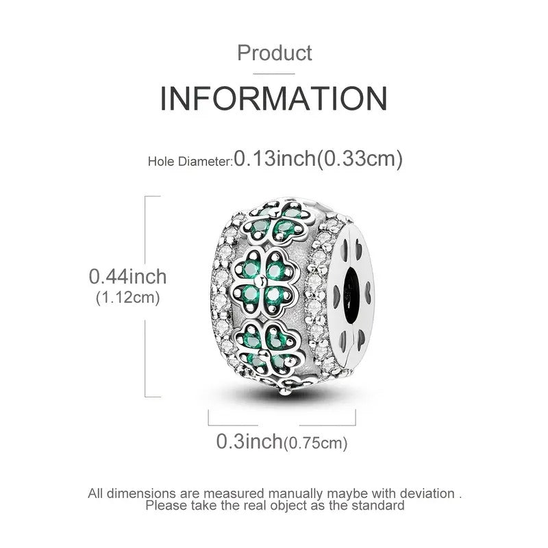 Four Leaves Clover Clip Sterling Silver Charm Hallmarked S925 for Charm Bracelet and Necklace