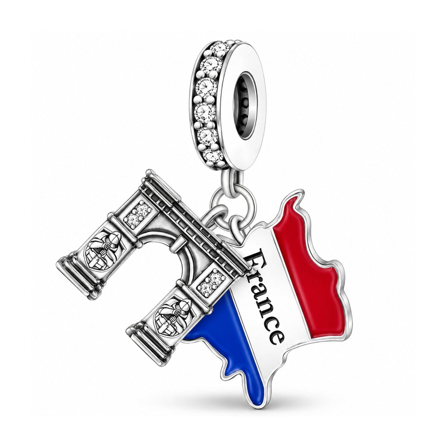 French Flag Charm Hallmarked S925 for Charm Bracelet and Necklace