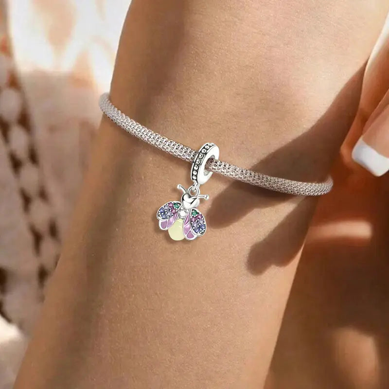 Glow-in-the-Dark Firefly Sterling Silver Charm Hallmarked S925 for Charm Bracelet and Necklace