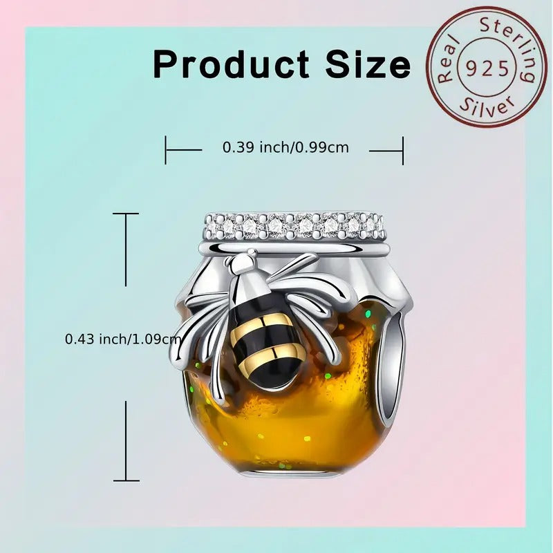 Golden Honey Jar Bee Charm Sterling Silver Charm Hallmarked S925 for Charm Bracelet and Necklace