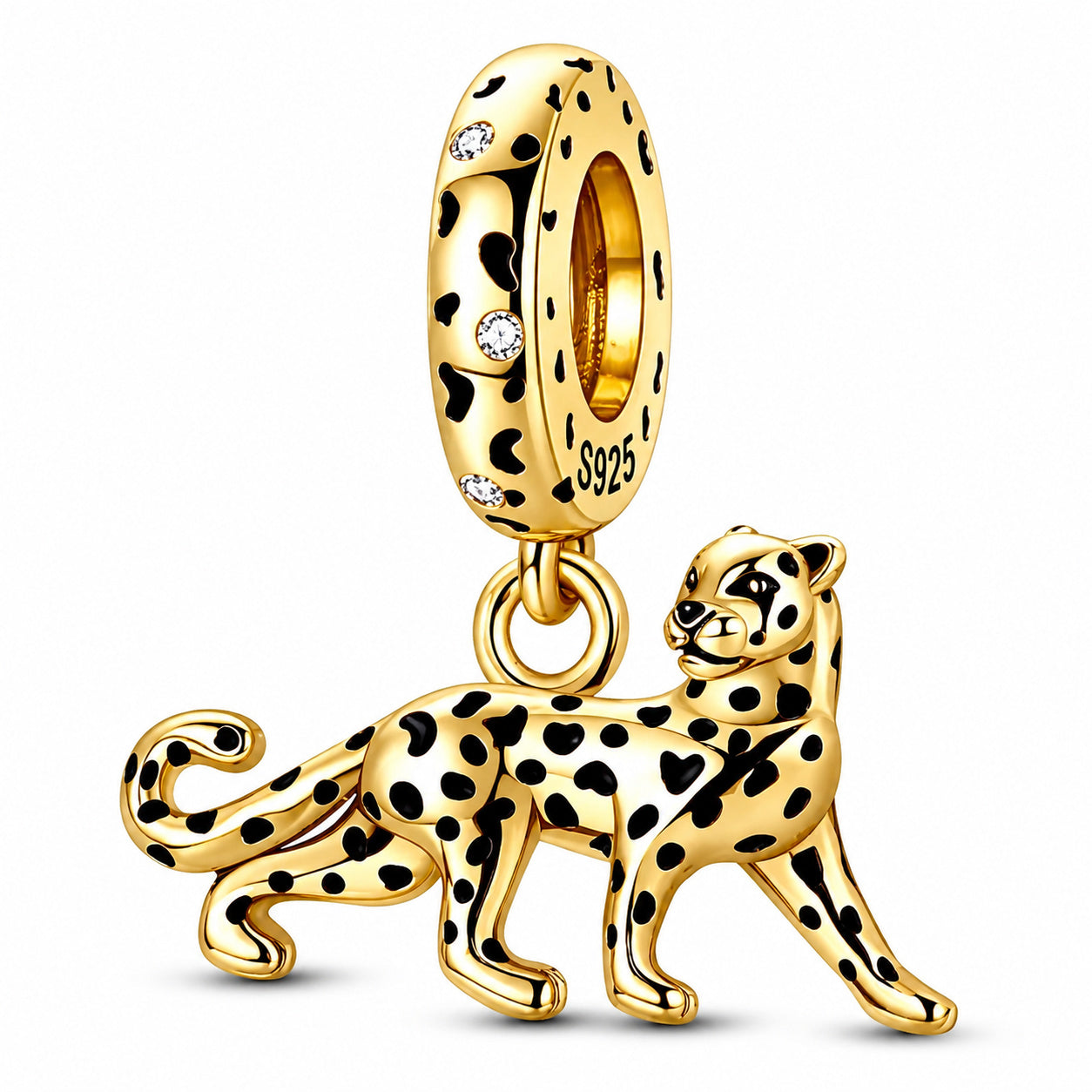 Golden Leopard Charm Hallmarked S925 for Charm Bracelet and Necklace