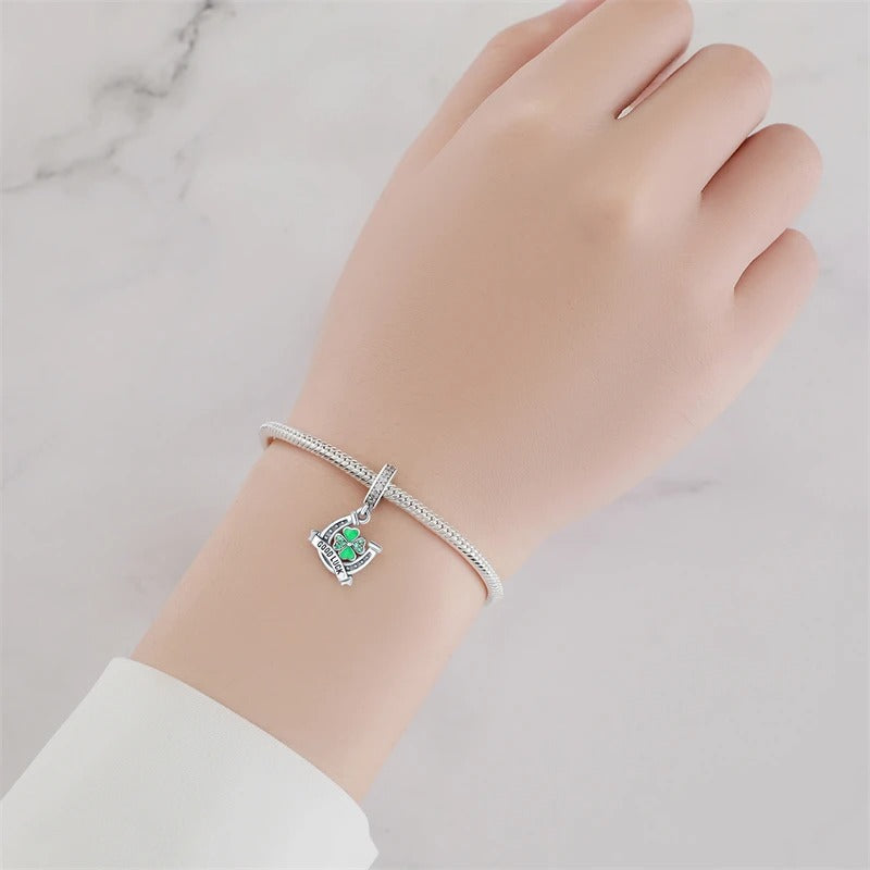 Good Luck Clover Pendant Charm for Bracelet, S925 Sterling Silver