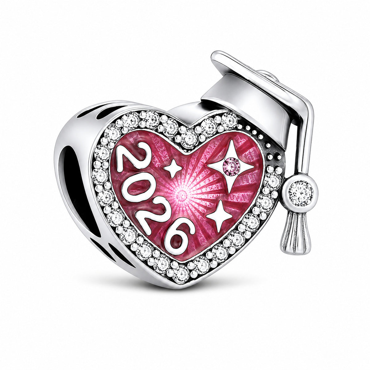 S925 Sterling Silver Graduation Cap 2026 Bead Charm for Bracelets