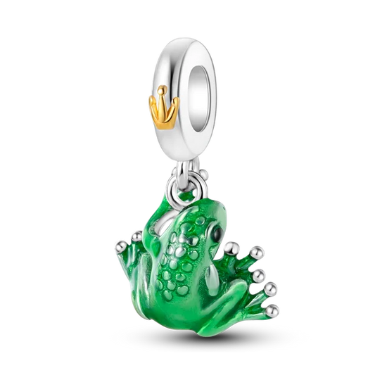 Green Frog Dangle Charm for Bracelet, S925 Sterling Silver