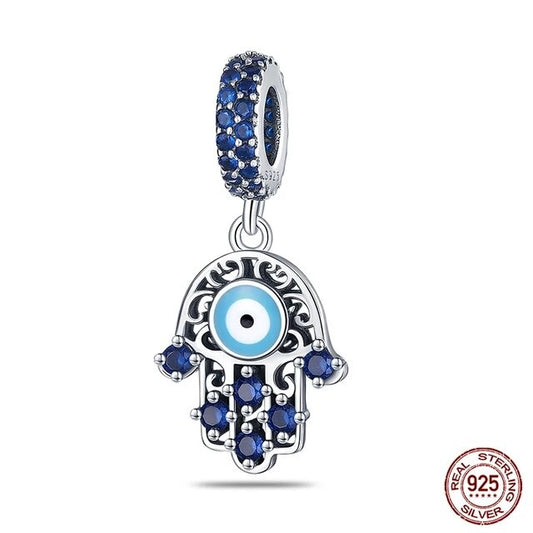 Hamsa Hand Dangle Charm for Bracelet, S925 Sterling Silver