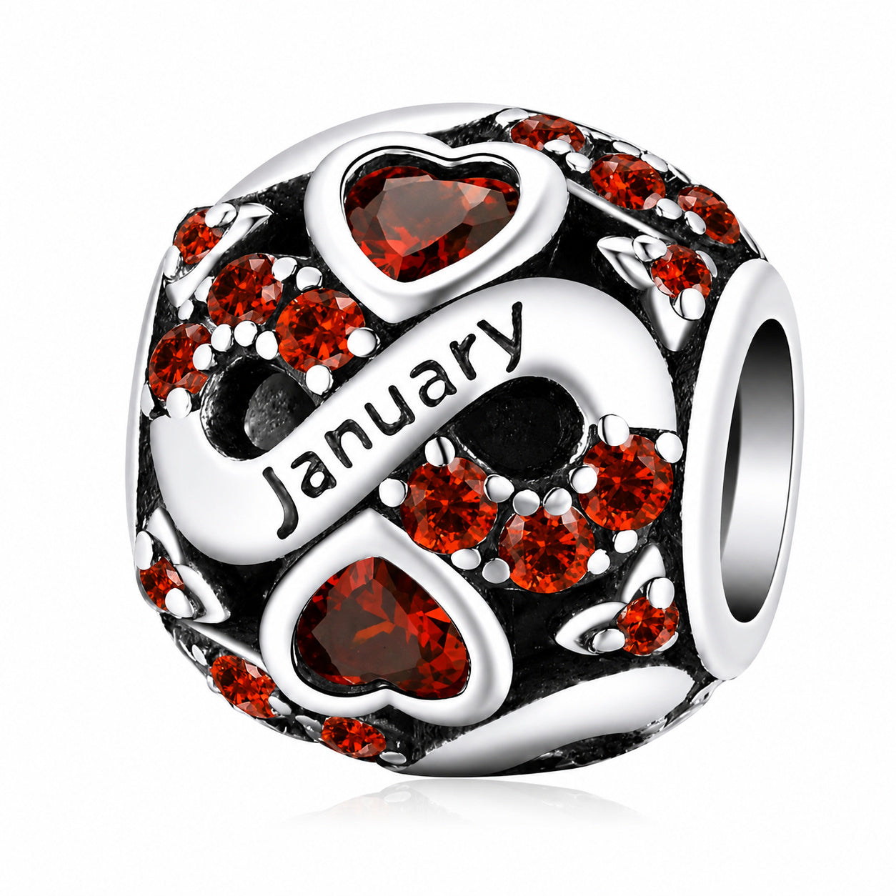 January Birthstone Infinity Birthday Bead Sterling Silver Charm Hallmarked S925 for Charm Bracelet and Necklace